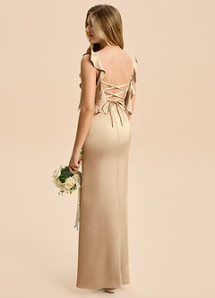 Azazie Jessamine Junior Champagne Sheath Ruched Stretch Satin Dress image4