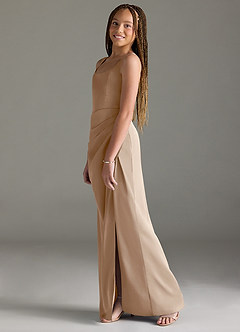 Azazie Mero Junior Vestido de Gris Pardo de Satén Elástico de Sirena con Plisado image4