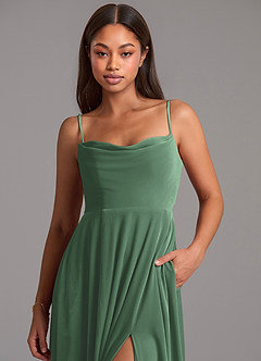 Azazie Elle Bridesmaid Dresses Eucalyptus A-Line with Pockets Velvet Dress image2