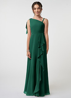 Azazie Aidy Junior Emerald A-Line Bow Chiffon Dress image1