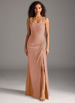 Azazie Jesaphine Bridesmaid Dresses Champagne Rose Sheath Bow Chiffon Dress image5