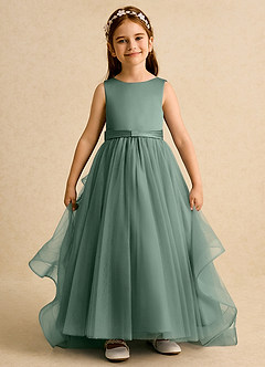 Azazie Lior Flower Girl Dresses Eucalyptus Ball-Gown Pleated Tulle Dress image2