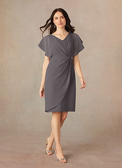 Azazie Julia Mother of the Bride Dresses Steel Grey Sheath V-Neck Pleated Chiffon Dress image1