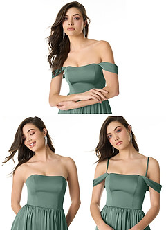 Azazie Morana Bridesmaid Dresses Eucalyptus A-Line Off the Shoulder Stretch Satin Convertible Dress image10