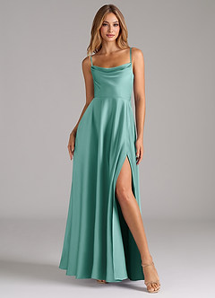 Azazie Elle Brautjungfernkleider A-Linie Plissee Stretch-Satin Kleid Aqua image4