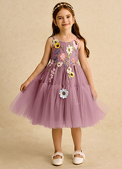 Azazie Osea vestidos de niña de las flores Vestido de Malva Vintage de Tul de Corte Princesa con Plisado image6