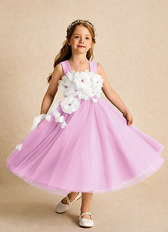 Azazie Dovey Abiti da Ragazza di Fiori Abito Principessa in Tulle Fiocco Rosa Confetto image4