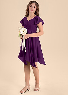 Azazie Janeaurelia Junior Abito A-Line in Chiffon Plissettato Uva image1