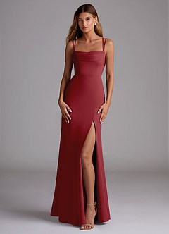 Azazie Callan Bridesmaid Dresses Pomegranate Mermaid Pleated Chiffon Convertible Dress image3
