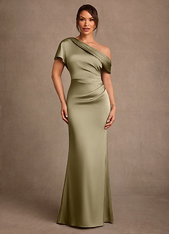 Azazie Rutha Mother of the Bride Dresses Moss Green Sheath One Shoulder Stretch Satin Dress image1