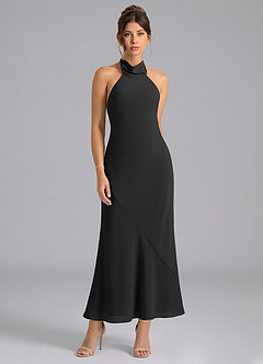 Azazie Velli 신부 들러리 드레스 인어 하이넥 쉬폰 발목 길이 드레스 image5