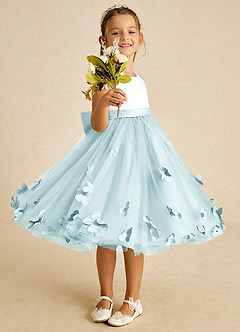 Azazie Sprout Vestidos de florista Vestir Vidro Marinho de Tule de Linha A com Arco image2