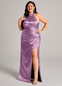 Azazie Jemma Bridesmaid Dresses Wisteria Sheath Pleated Metallic Satin Dress image10