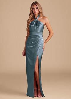 Azazie Zaya Jurken voor bruidsmeisjes Jurk van Metaalachtig Satijn met Kolom Geplooid Schemering image1