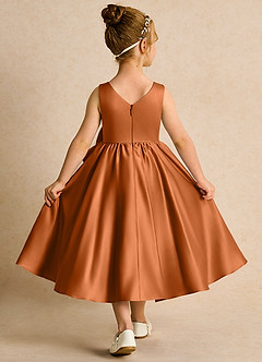 Azazie Hermia Robe Demoiselle D'honneur Fillette Robe Trapèze en Mat Satiné Sans manches Cuivre image2