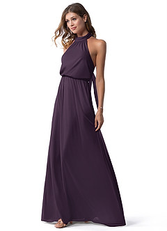 Azazie Landry Bridesmaid Dresses Plum A-Line Pleated Mesh Dress image4