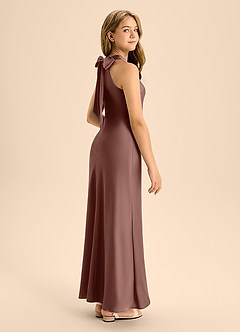 Azazie Doretta Junior Espresso A-Line Pleated Stretch Satin Dress image1