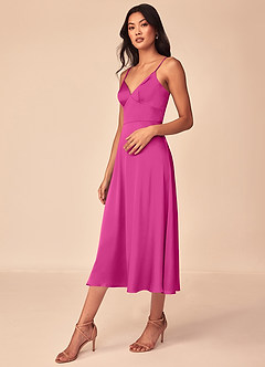 Azazie Dottie Bridesmaid Dresses Fuchsia A-Line Stretch Satin Dress image4