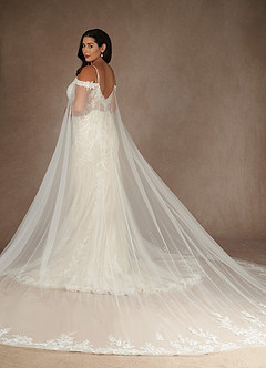 Azazie Leonie Wedding Dresses Diamond White Champagne Mermaid V-Neck Sequins Tulle Dress image3