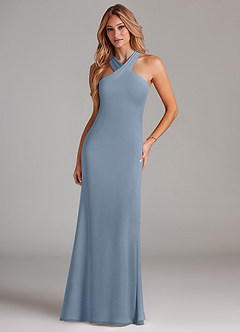 Azazie Doretta Bridesmaid Dresses Dusty Blue Mermaid Pleated Chiffon Dress image3