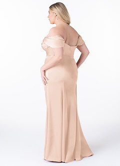 Azazie Amyra Vestidos de damas de honor Vestido de Rosa Rubor de Satén Elástico de Corte Recto Convertible con Vestidos sin tirantes image13