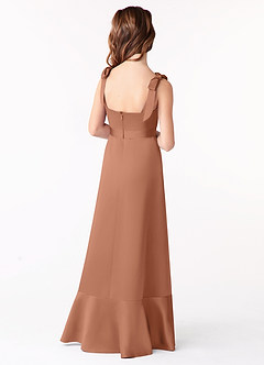 Azazie Barbara Junior Blushing Pink A-Line Bow Matte Satin Dress image3