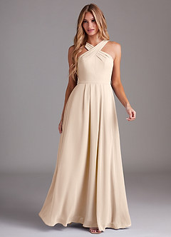 Azazie Dixie Bridesmaid Dresses White Alabaster A-Line Halter Pleated Chiffon Dress image3