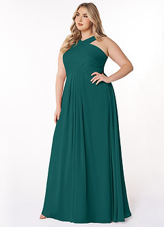 Azazie Kaleigh Bridesmaid Dresses Peacock A-Line Pleated Chiffon Dress image9