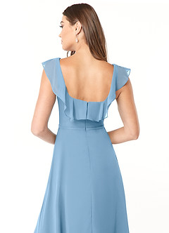 Azazie Jinny Bridesmaid Dresses Steel Blue A-Line Square Neckline Ruched Chiffon Dress image11