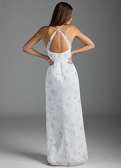 Azazie Becca Bridesmaid Dresses Blue Vintage Floral Sheath V-Neck Chiffon Dress image5