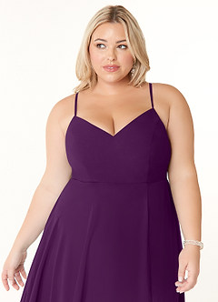 Azazie Clarissa Bridesmaid Dresses Grape A-Line V-Neck Chiffon Dress image11