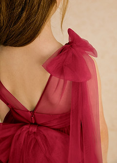 Azazie Dori Robe Demoiselle D'honneur Fillette Robe Trapèze en Tulle Rayé Écarlate image8
