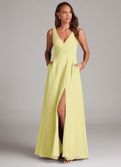 Azazie Nelly Bridesmaid Dresses Lemon Sorbet A-Line Pleated Chiffon Dress image2