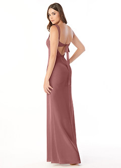 Azazie Audre Vestidos de damas de honor Vestido de Rosa Del Desierto de Gasa de Corte Sirena con Plisado image4