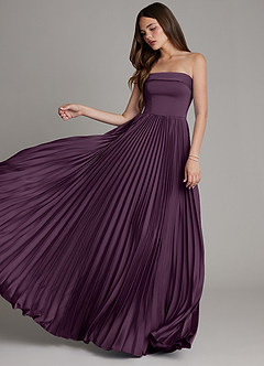 Azazie Mariana Bridesmaid Dresses Plum A-Line Pleated Stretch Satin Dress image5