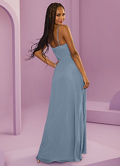 Barbie ♥ Azazie Jurken voor bruidsmeisjes Jurk van Chiffon met A-Lijn met Zakken Stoffig Blauw image11