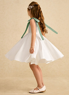 Azazie Stacie Vente Finale Robe Trapèze en Mat Satiné Arc Ivory Blushing Pink image3