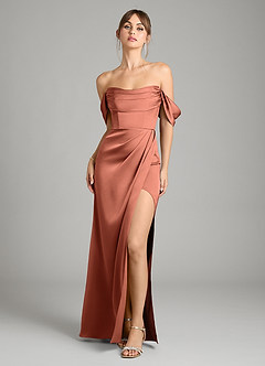 Azazie Johana Vestidos de damas de honor Vestido de Arcilla de Satén Elástico de Corte Sirena Convertible con Vestidos sin tirantes image6