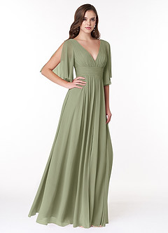 Azazie Temeka Bridesmaid Dresses Pistachio A-Line Ruched Chiffon Dress image4
