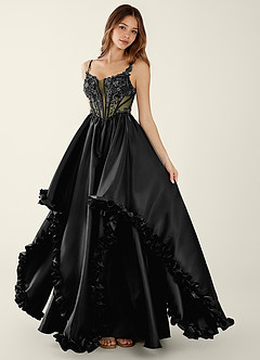 Halley Black V-neck lace Corset A-line Prom Dress image5