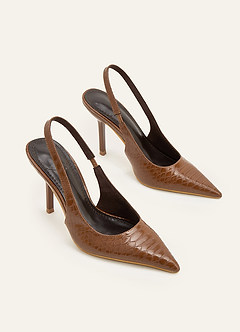 front Slingback-pumps med ormmönster och spetsig tå