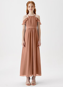 Azazie Chaya Junior Bronzer A-Line Off the Shoulder Chiffon Dress image3