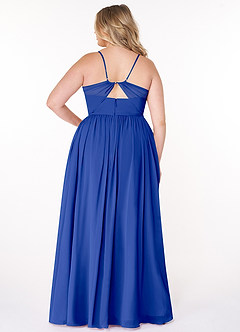 Azazie Cora Vestidos de damas de honor Vestido de Azul Real de Gasa de Corte en A con Plisado image7