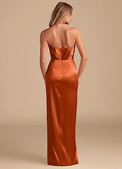 Azazie Zaya Robes de demoiselle d'honneur Robe Fourreau en Satiné métallisé Plissée Orange Brûlée image7