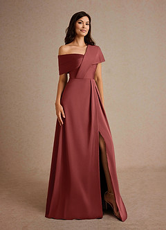 Azazie Milton Mother of the Bride Dresses Terracotta A-Line Pleated Stretch Satin Dress image8