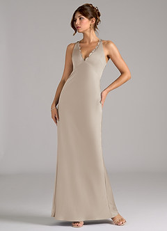 Azazie Tianna Robes de demoiselle d'honneur Robe Trapèze en Satin extensible Givre image1