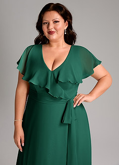Azazie Lainey Bridesmaid Dresses Emerald A-Line with Pockets Chiffon Dress image13