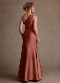 Azazie Haifa Klänningar till brudens mor Klä Sjöjungfru i Stretch Satin Ena axeln Kastanjebrunt image2