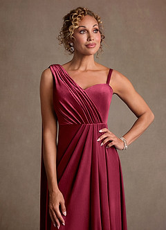 Azazie Aphra Klänningar till brudens mor Klä Tubklänning i sammet Ena axeln Bourgogne image4