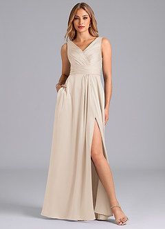 Azazie Karina Bridesmaid Dresses White Alabaster A-Line Pleated Stretch Satin Dress image1